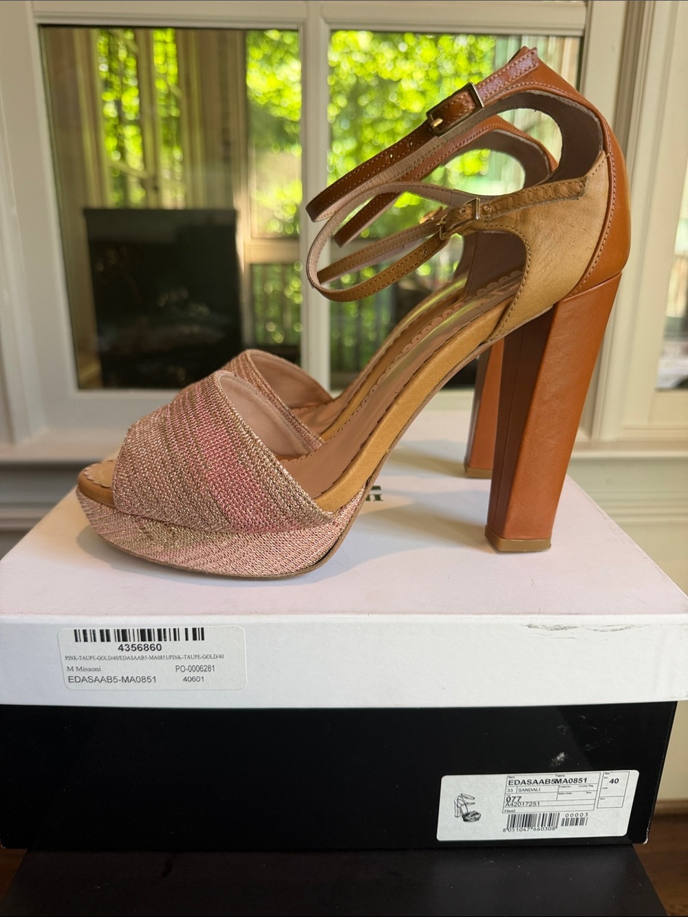 Missoni Pink and Tan Platform Ankle-Strap High Heels